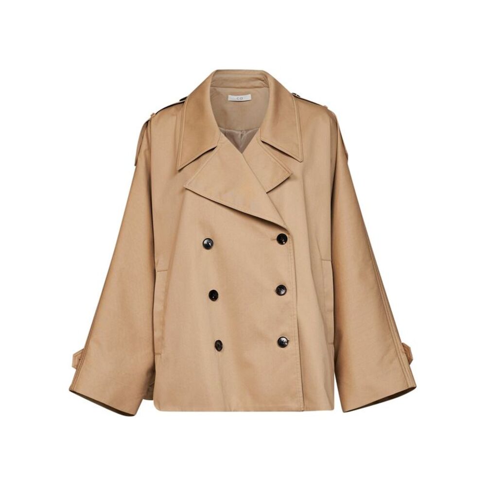 Co Women Camel Cotton Twill Dolman Cropped Trench Coat